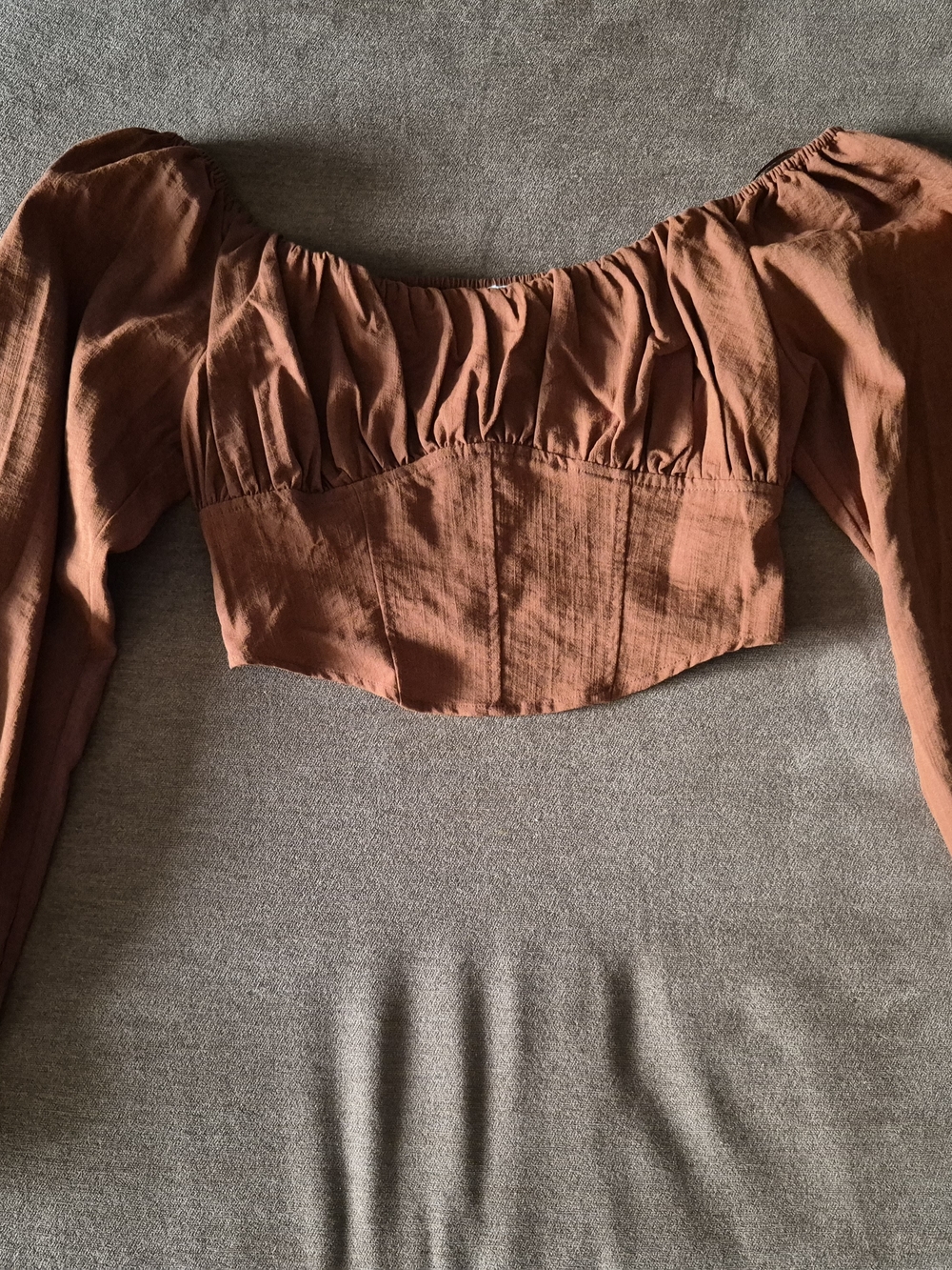 Ruched Off-Shoulder Crop Top in Rust